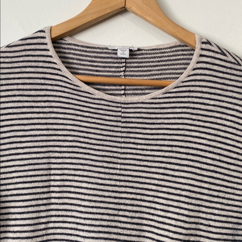 Pure Jill J. Jill Black White Cotton Cashmere Striped asymmetrical hem Sweater S - Picture 2 of 10